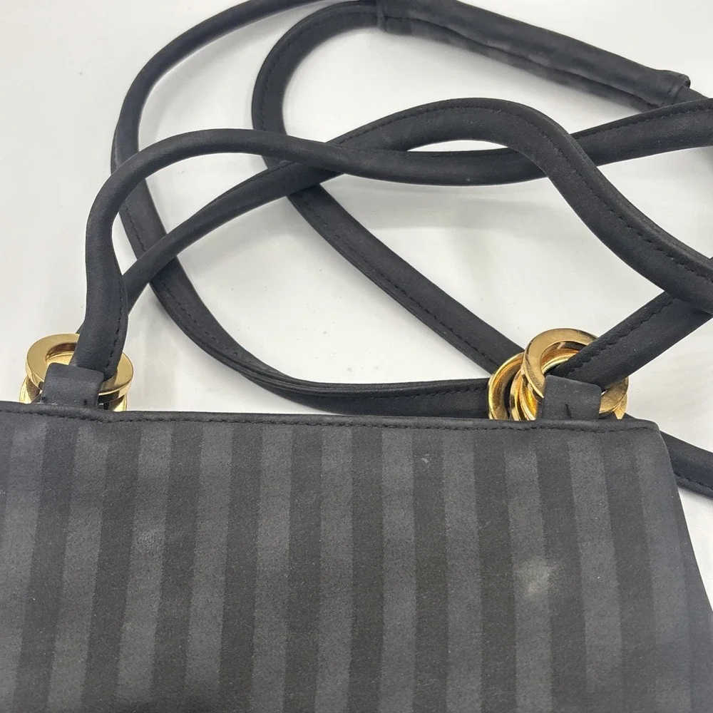 Nine‎ West Black Embossed Striped Backpack/Purse